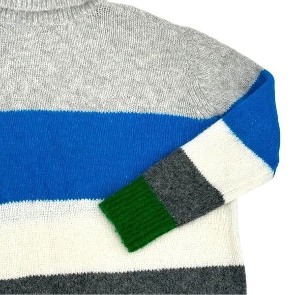 Vince Camuto Turtleneck Sweater Colorblock Stripes Gray Blue Green Cream | Small - Picture 6 of 8